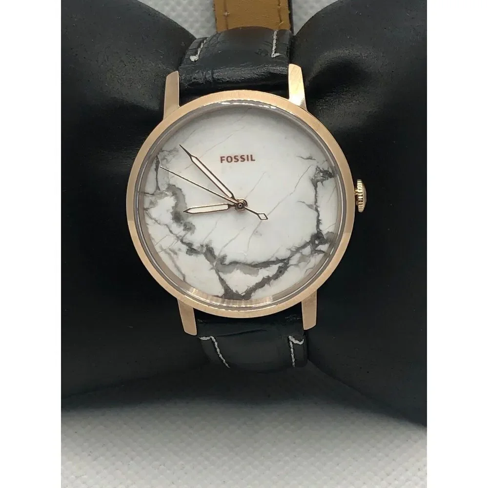 Fossil ES4404 Women's Black Leather Analog White Dial Quartz Genuine Watch KS10